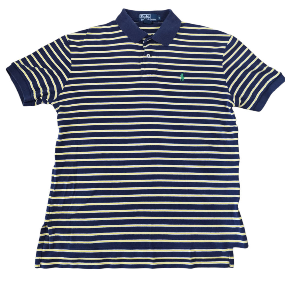 Polo Ralph Lauren Men's Polo  Navy and Yellow Stripe Size Small Fisherman Work